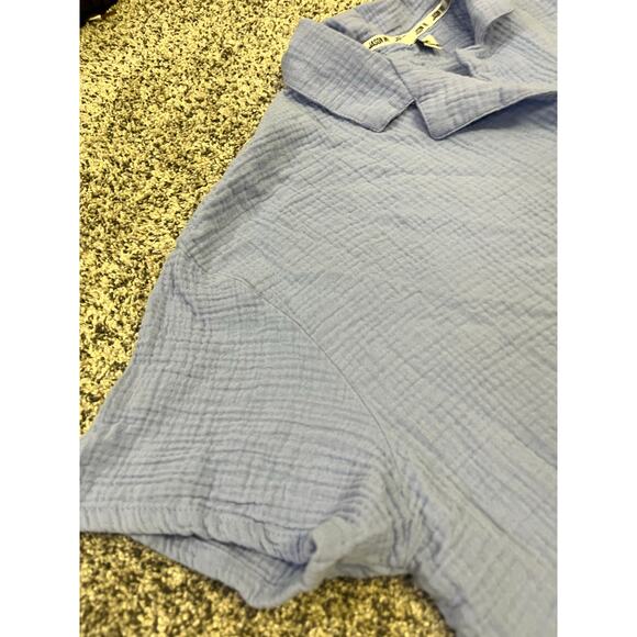 Jason Wu Waffle Knit Lounge Shirt, Button-Up Women’s Large,‎ Light Blue Cropped - Picture 3 of 9